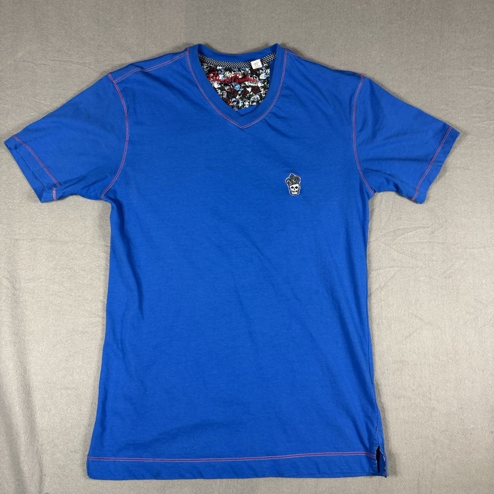 Robert Graham Mens Blue Skull Logo V Neck Short Sleeve XS